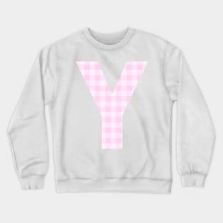 Pink Letter Y in Plaid Pattern Background. Crewneck Sweatshirt